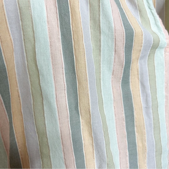 GAP Pastel Metallic Stripe Ruffle Cap Sleeve Boxy Top Medium M - Picture 5 of 8